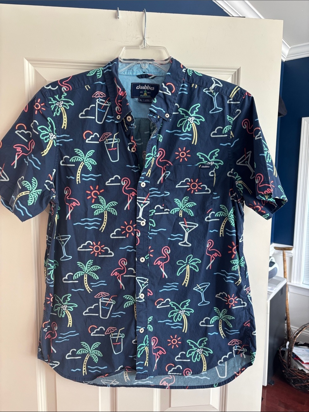 chubbies Navy Neon Tropical Short Sleeve Button-Down Shirt